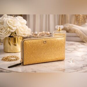 Kate Spade New York Gold Glitter Zip-Around Wallet | Sparkle Statement